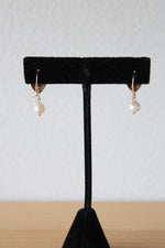 14K Yellow Gold JCM Ivory Genuine Pearl Heart Dangle Earrings