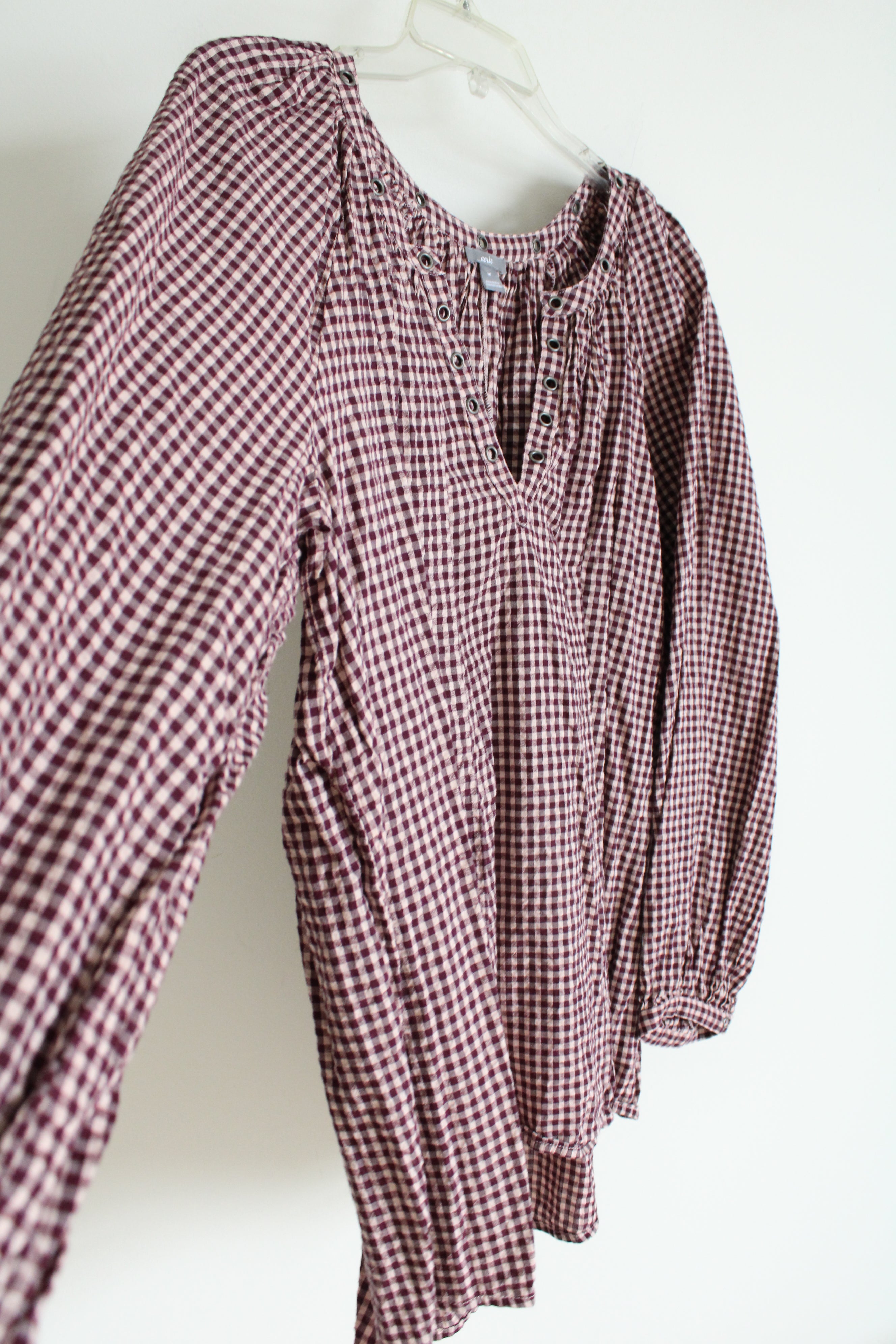 Aerie Burgundy Gingham Long sleeved Top | M