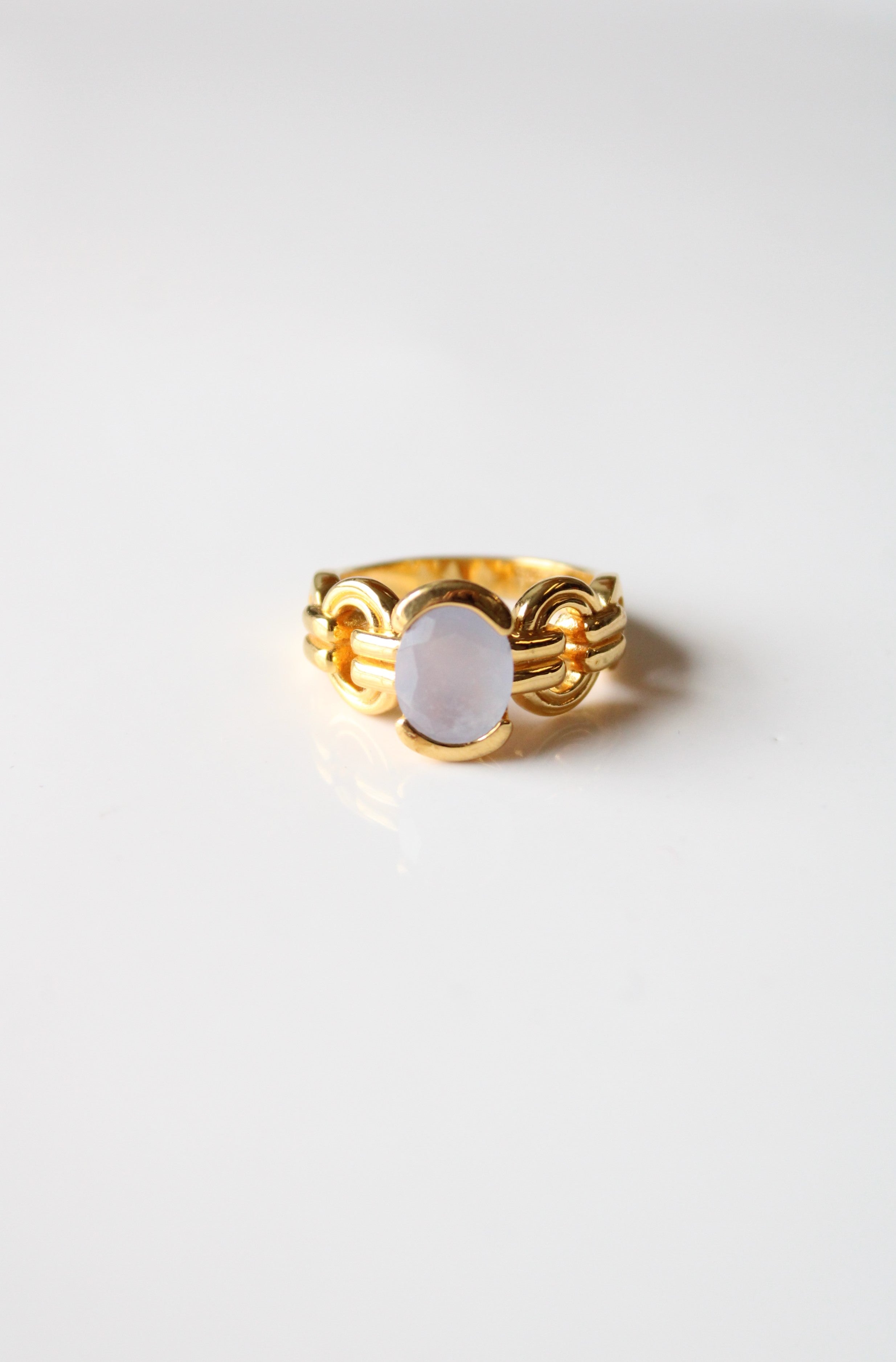 Blue Lace Agate Gold Chain Design Ring | Size 8