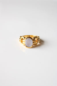 Blue Lace Agate Gold Chain Design Ring | Size 8