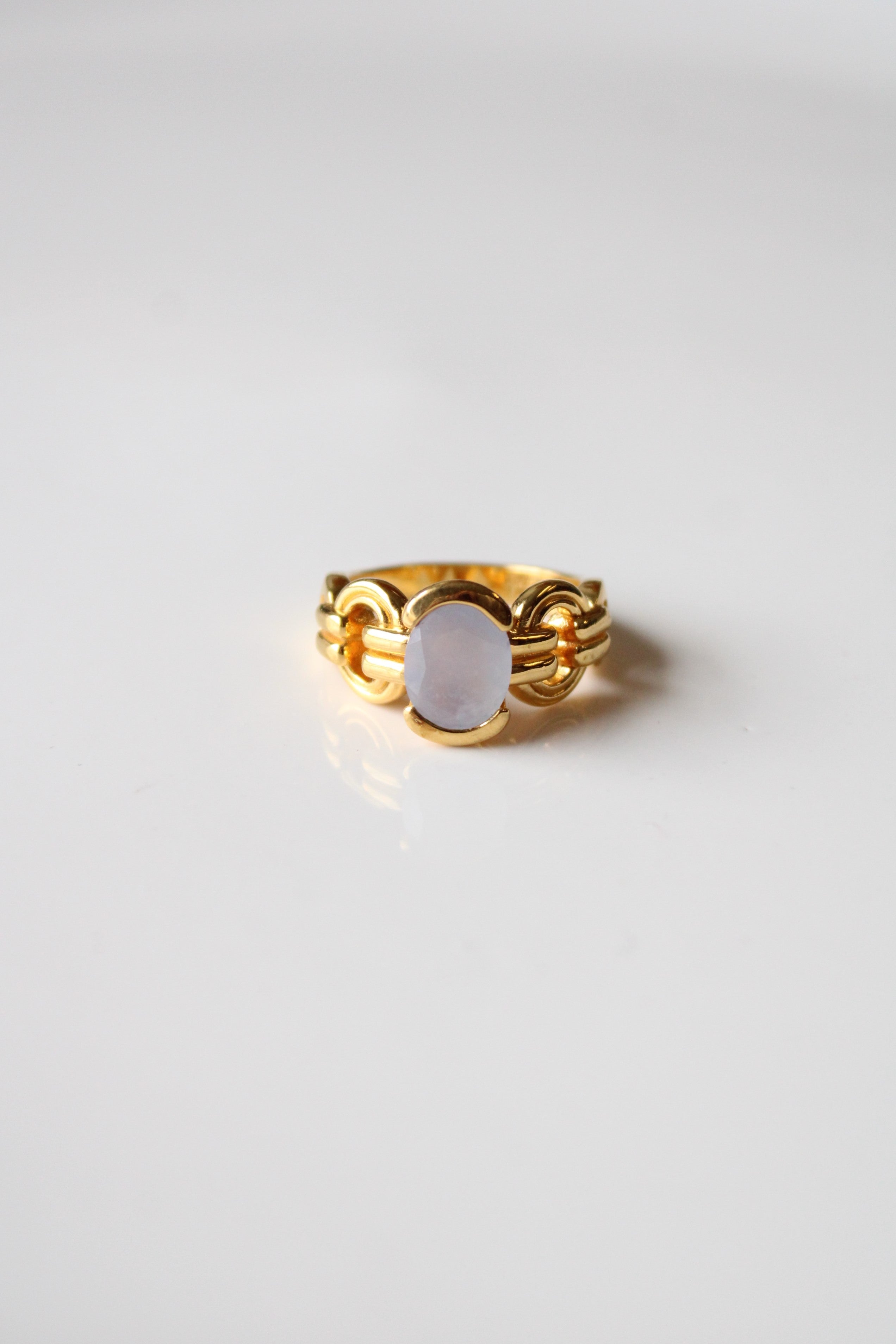 Blue Lace Agate Gold Chain Design Ring | Size 8