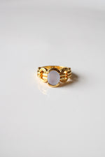 Blue Lace Agate Gold Chain Design Ring | Size 8