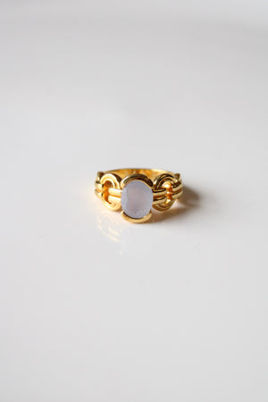 Blue Lace Agate Gold Chain Design Ring | Size 8