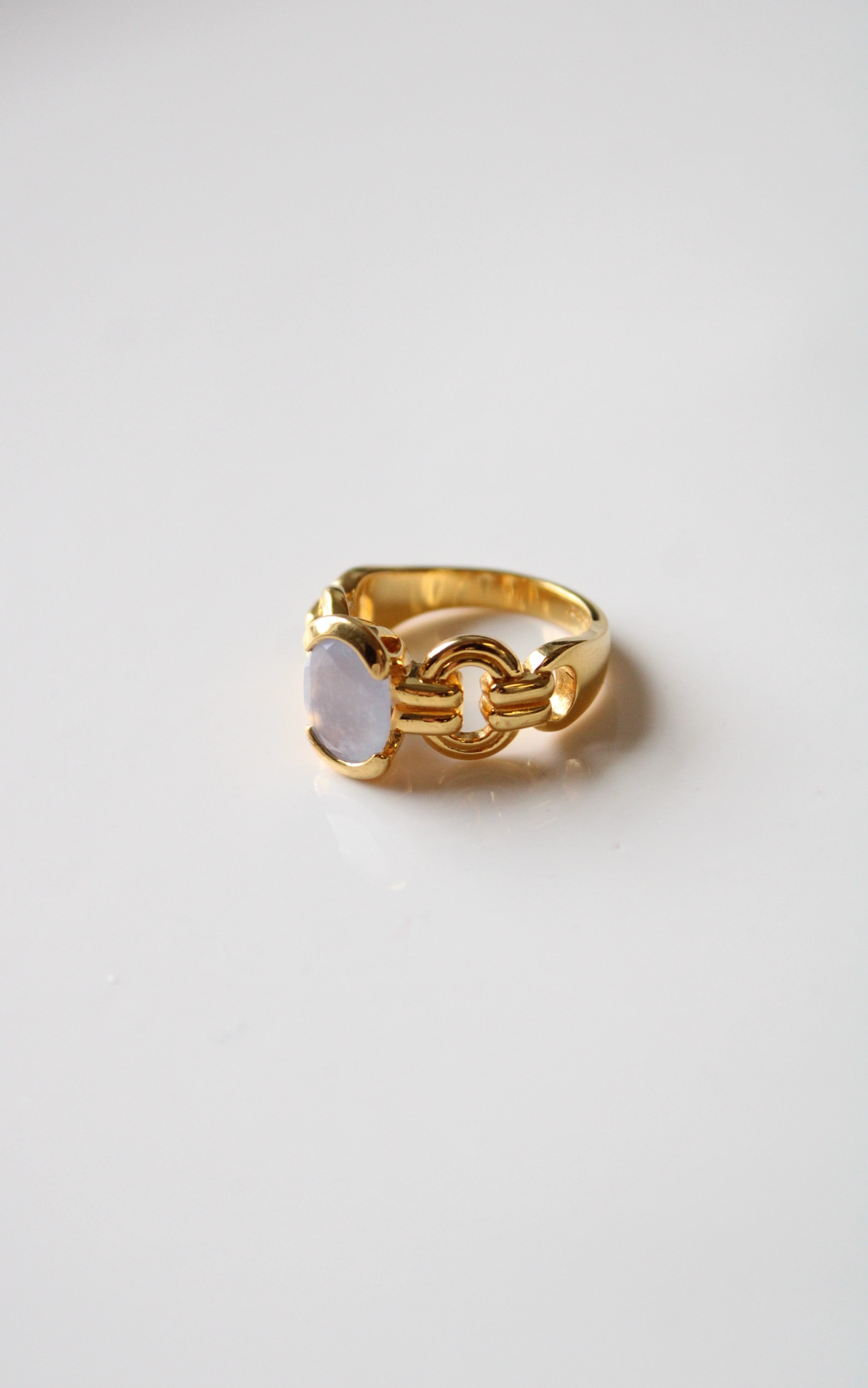 Blue Lace Agate Gold Chain Design Ring | Size 8