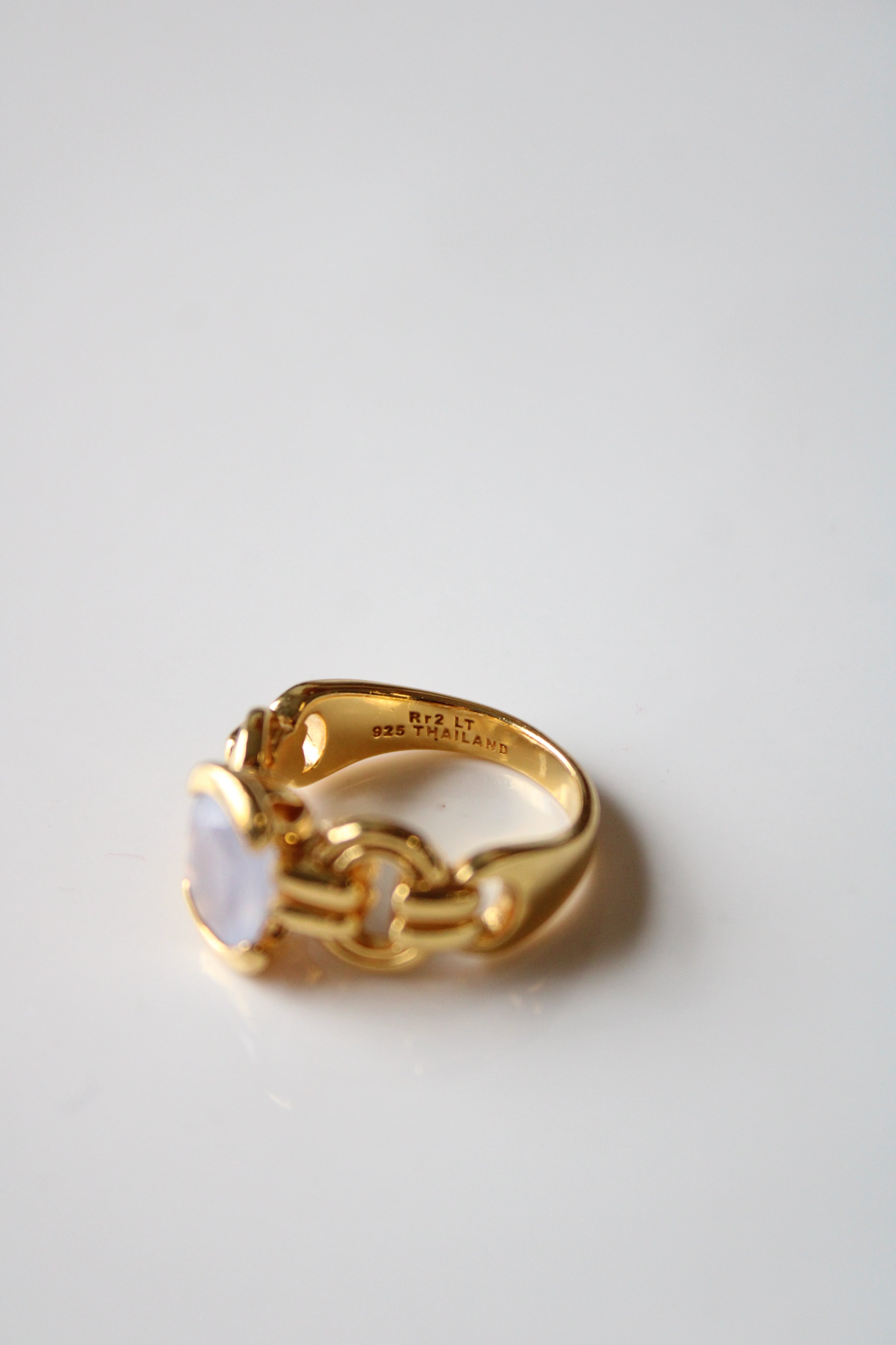 Blue Lace Agate Gold Chain Design Ring | Size 8