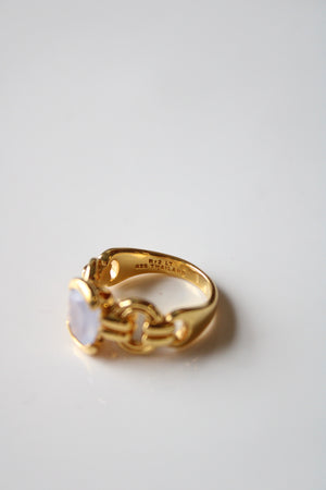 Blue Lace Agate Gold Chain Design Ring | Size 8