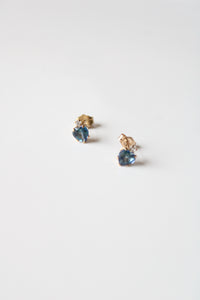 Blue Topaz Heart 10K Yellow Gold Stud Earrings