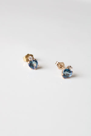 Blue Topaz Heart 10K Yellow Gold Stud Earrings