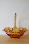 Fenton Thumbprint Scalloped Edged Amber Glass Basket