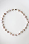 Genuine White Coin Pearl Pink Crystal Beaded Statement Necklace