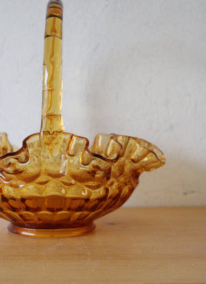 Fenton Thumbprint Scalloped Edged Amber Glass Basket