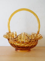 Fenton Thumbprint Scalloped Edged Amber Glass Basket