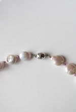 Genuine White Coin Pearl Pink Crystal Beaded Statement Necklace