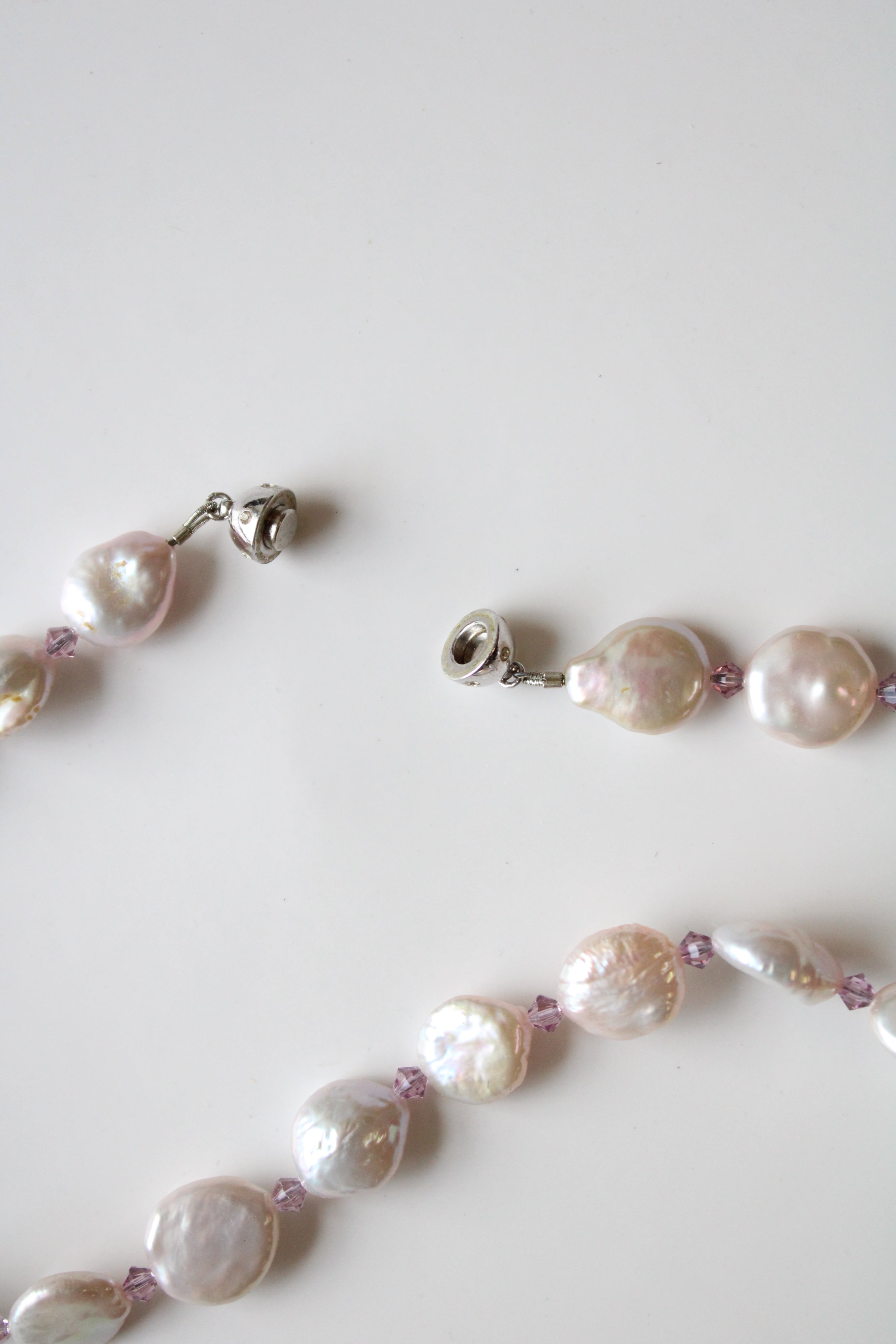 Genuine White Coin Pearl Pink Crystal Beaded Statement Necklace