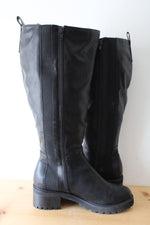 Lane Bryant Knee High Chunky Heeled Black Leather Boots | Size 10W