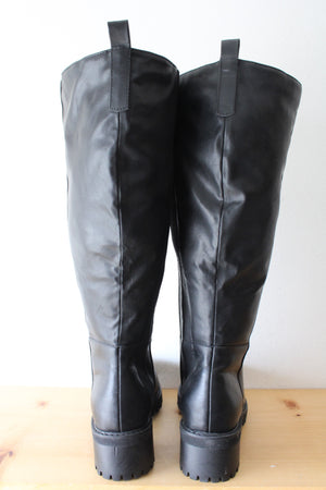 Lane Bryant Knee High Chunky Heeled Black Leather Boots | Size 10W