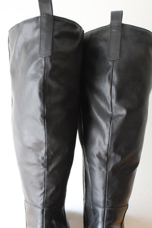 Lane Bryant Knee High Chunky Heeled Black Leather Boots | Size 10W