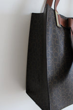 NEW Calvin Klein Large Brown Monogram Tied Belt Tote & Zipper Pouch