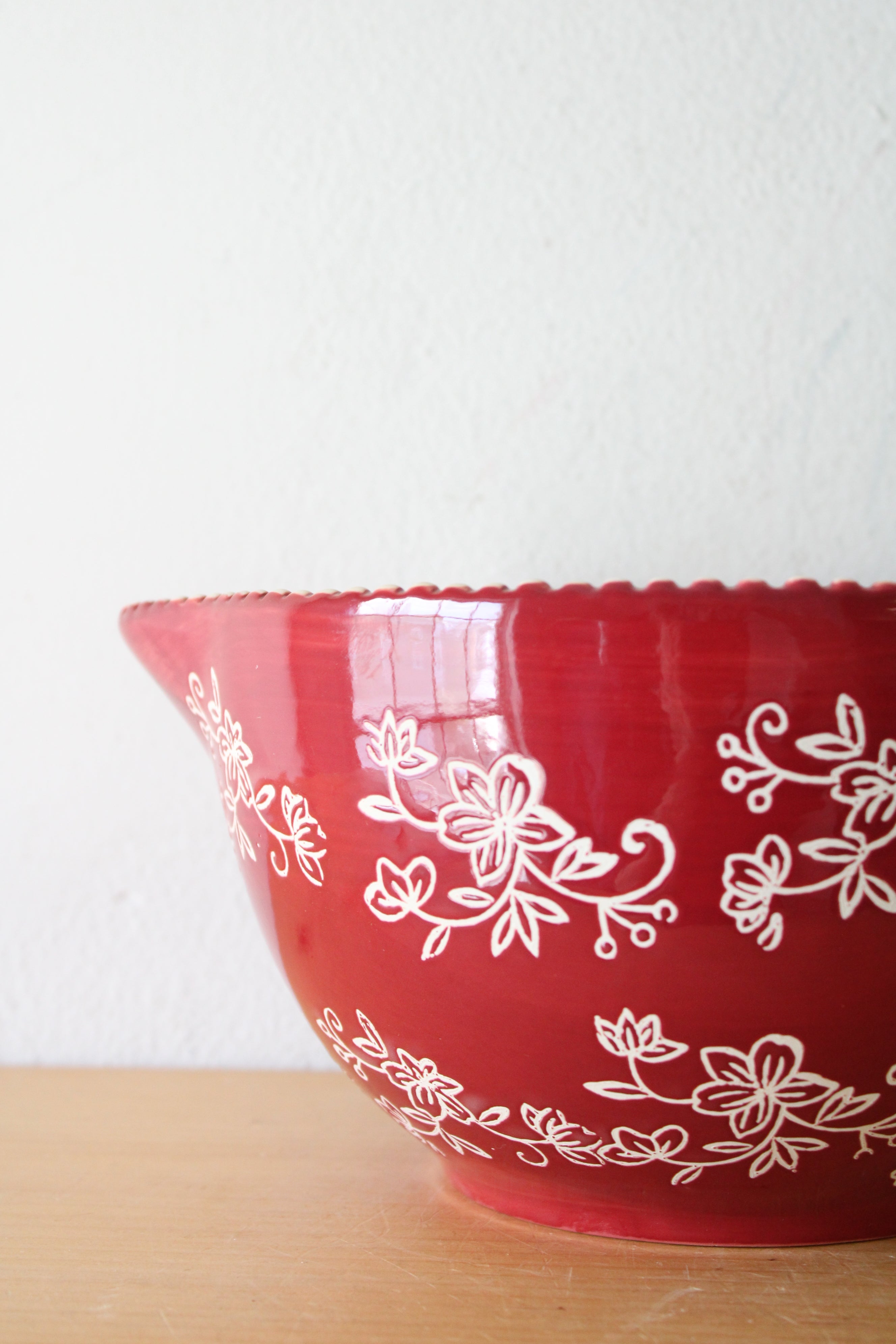 Temptations Red Floral Lace Batter Bowl