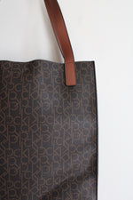 NEW Calvin Klein Large Brown Monogram Tied Belt Tote & Zipper Pouch