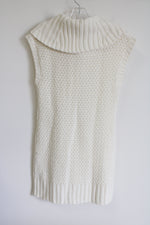 J.J. Basics Cable Knit Cream Sleeveless Turtleneck Sweater Dress | L
