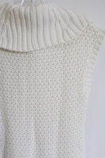 J.J. Basics Cable Knit Cream Sleeveless Turtleneck Sweater Dress | L