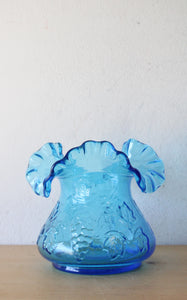 Kanawa Vintage Blue Hand Blown Glass Ruffle Rim Vase | 5"