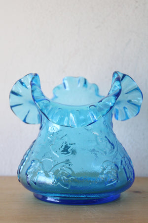 Kanawa Vintage Blue Hand Blown Glass Ruffle Rim Vase | 5"