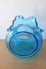 Kanawa Vintage Blue Hand Blown Glass Ruffle Rim Vase | 5"