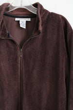 Sag Harbor Brown Ribbed Zip Up Light Jacket | XL