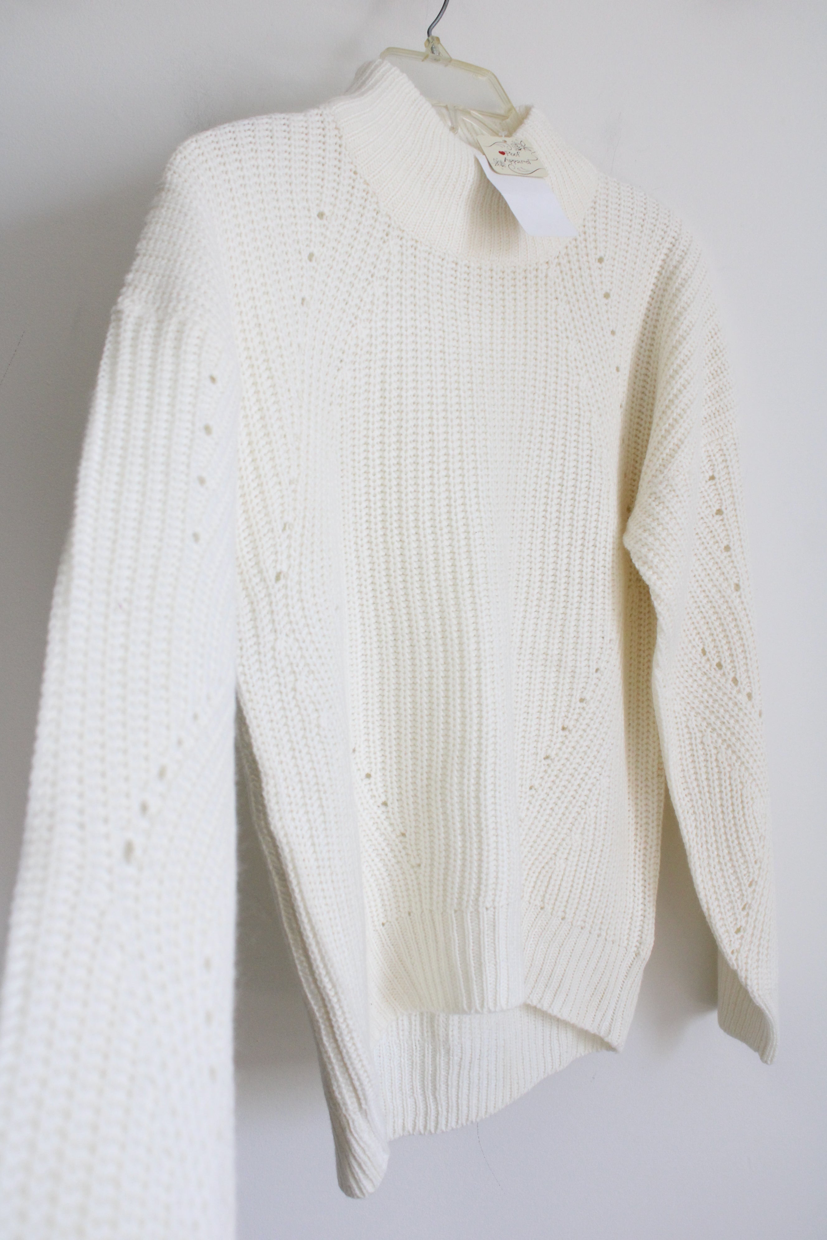 NEW Poof Apparel Cream Knit Mock Neck Sweater | M