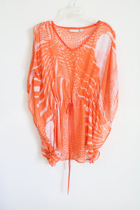 Susan Graver Orange Patterned Chiffon Cold Shoulder Blouse | M