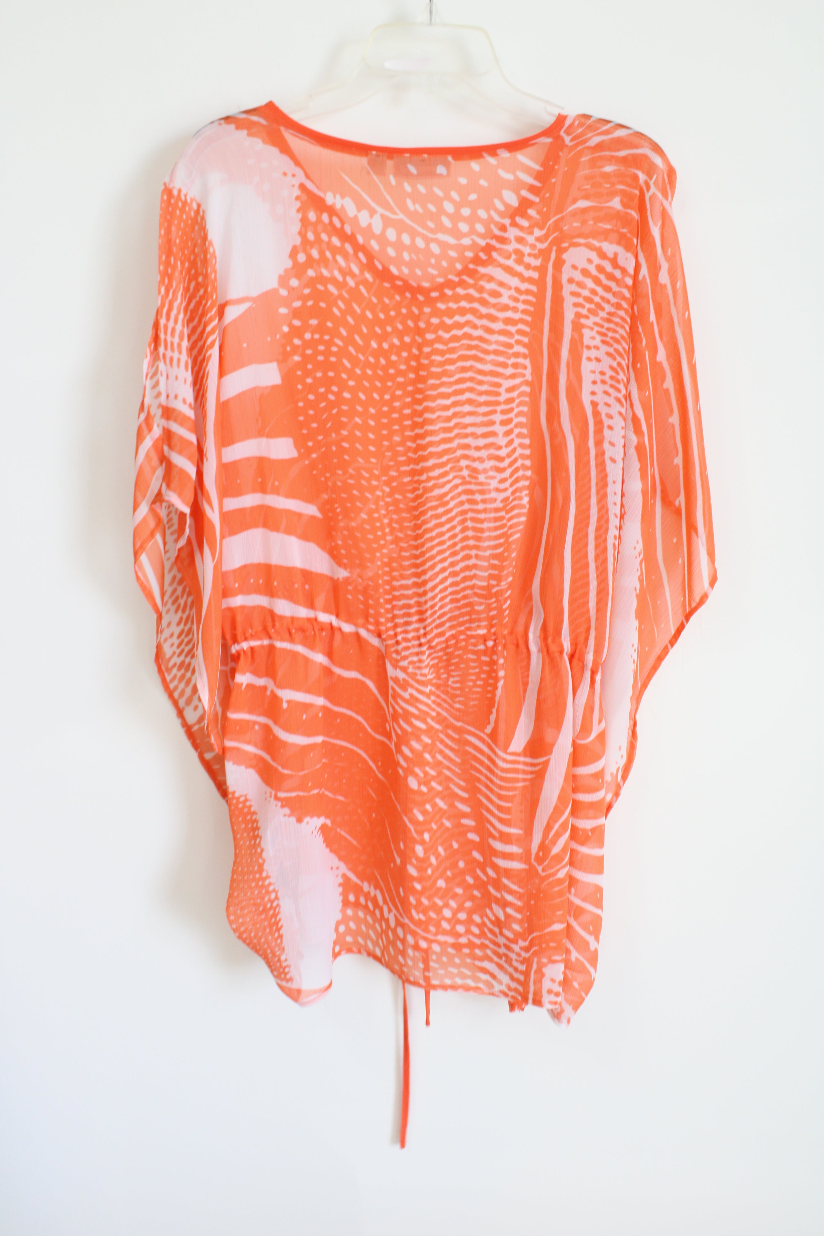 Susan Graver Orange Patterned Chiffon Cold Shoulder Blouse | M