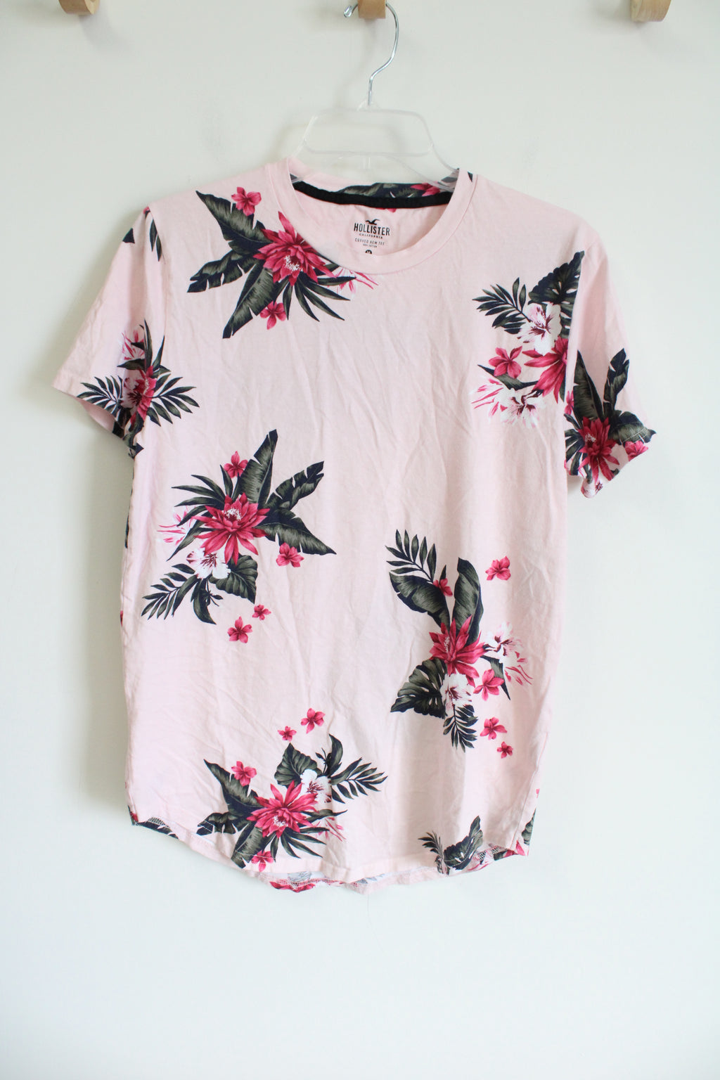 Hollister Curved Hem Pink Floral Shirt | M