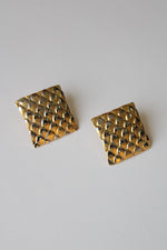 Vintage Gold Square Metal Scale Pattern Earrings