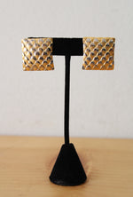 Vintage Gold Square Metal Scale Pattern Earrings