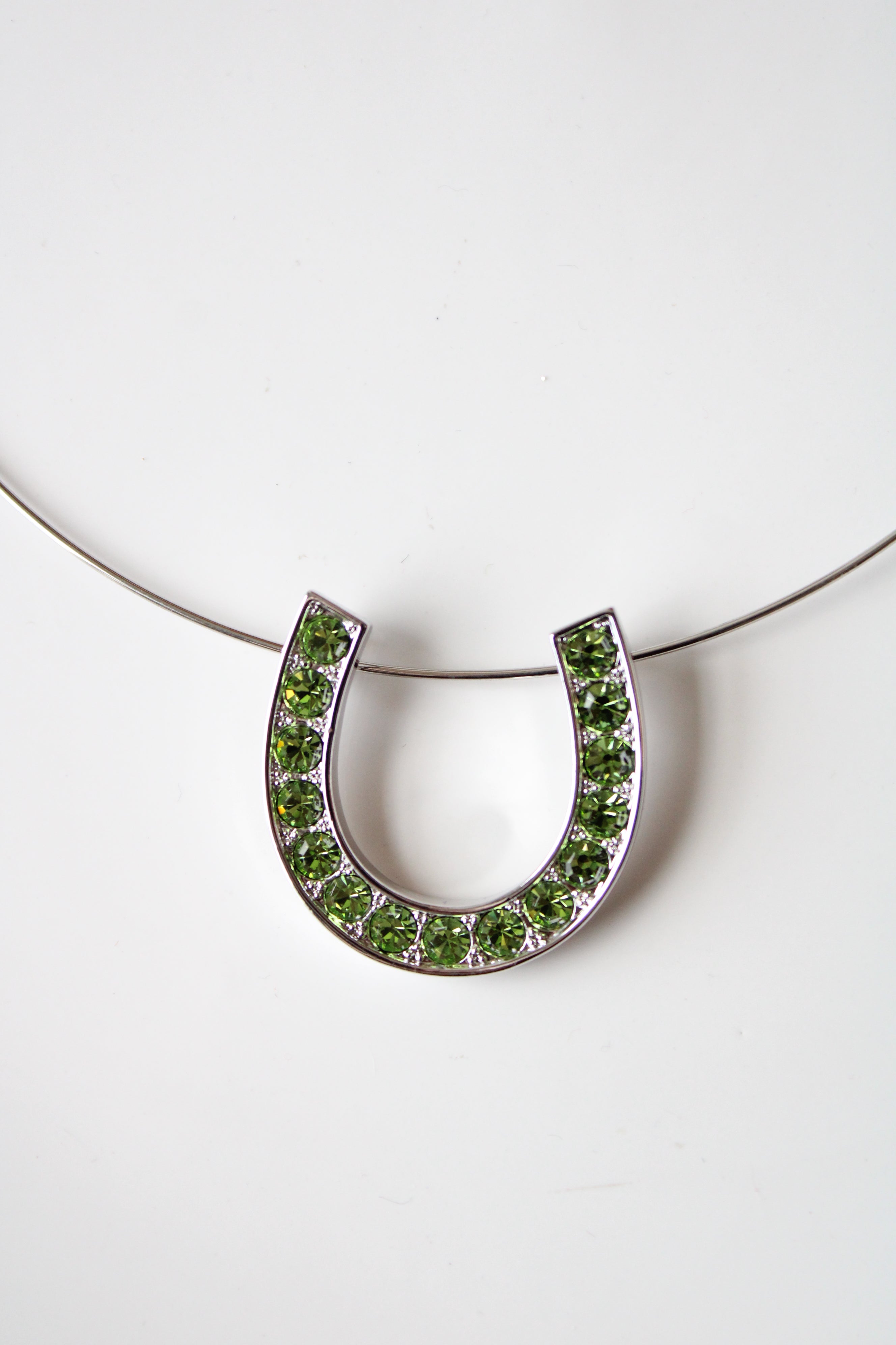 Montana Silversmiths Green Rhinestone Horseshoe Silver Choker Necklace