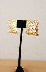 Vintage Gold Square Metal Scale Pattern Earrings