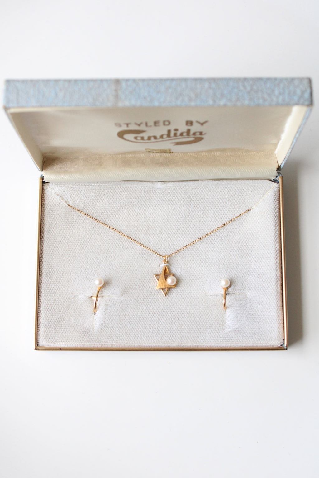 Candida 1/20-12K Gold Filled Genuine Cultured Pearl Star Pendant Necklace & Screwback Earring Set
