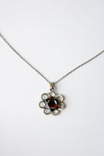Garnet Flower Pendant Sterling Silver Necklace
