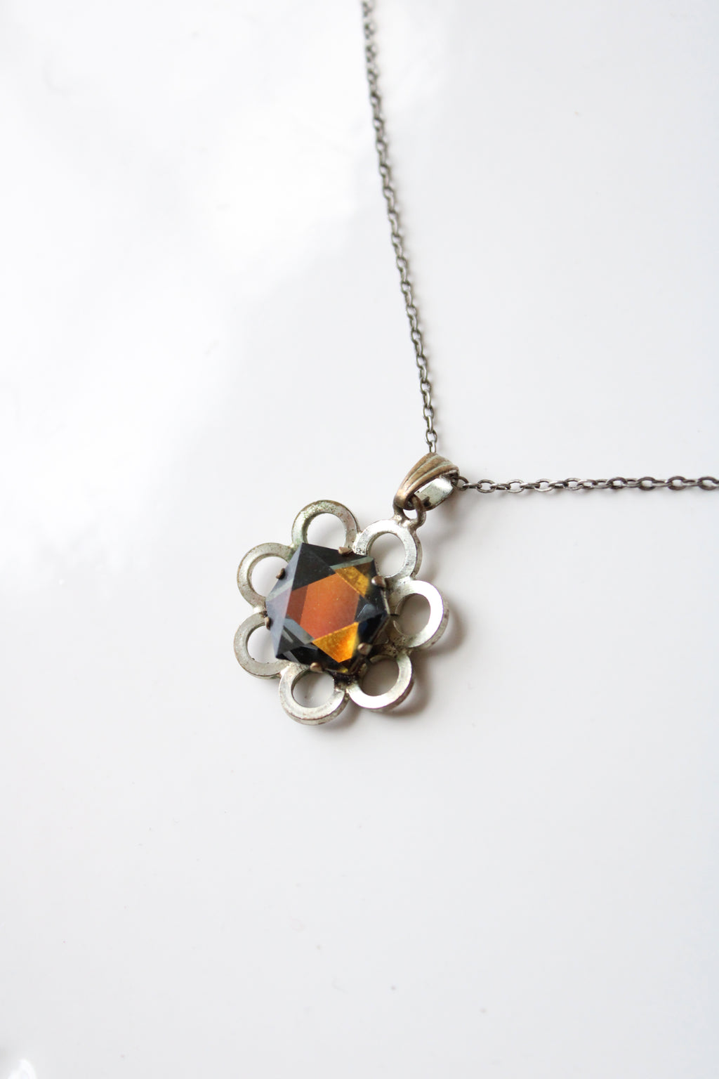 Garnet Flower Pendant Sterling Silver Necklace