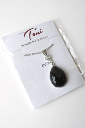 NEW Toni Composite Onyx Silver Necklace