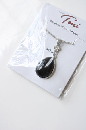 NEW Toni Composite Onyx Silver Necklace