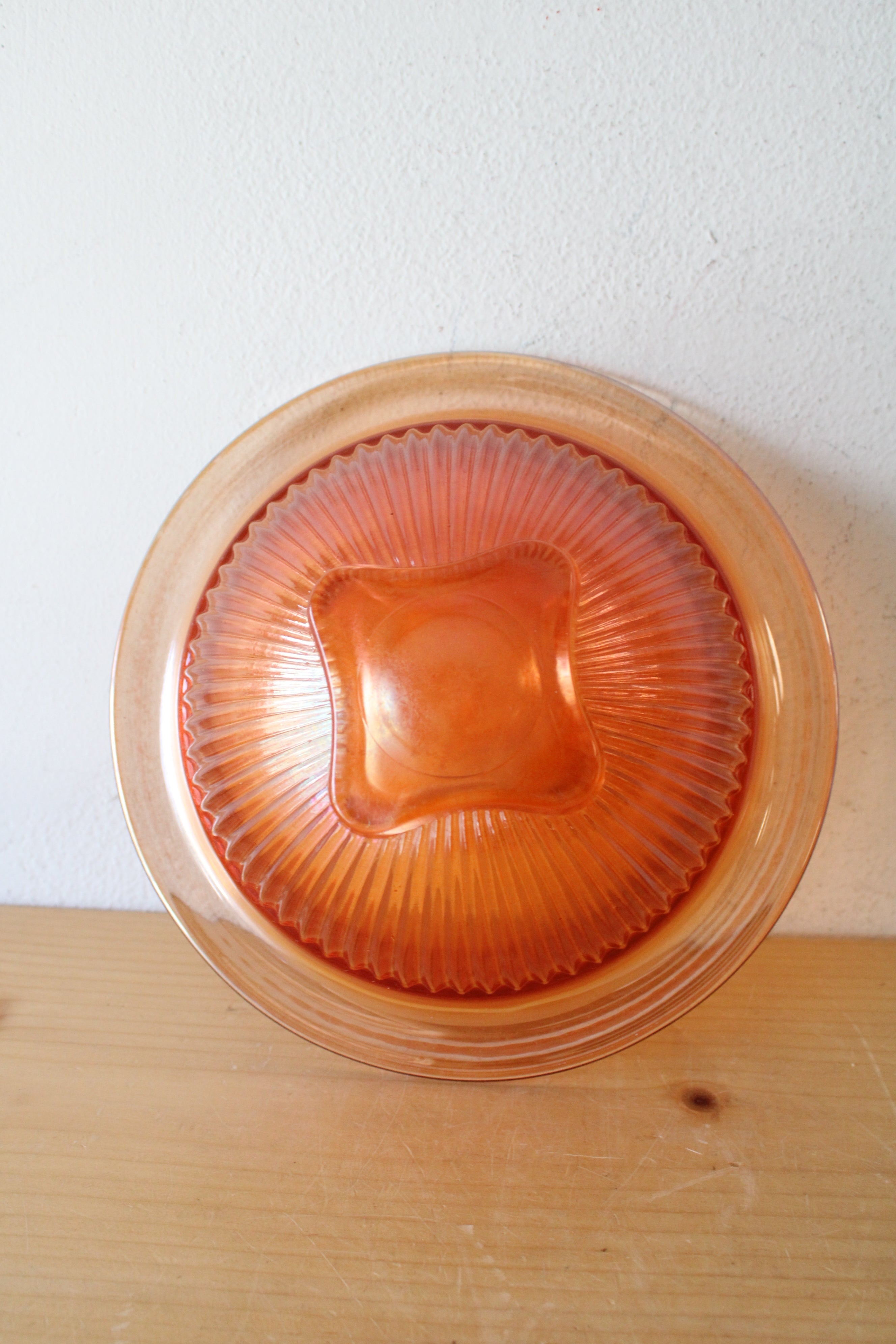 Federal Ribbed Iridescent Orange Depression Glass Bowl