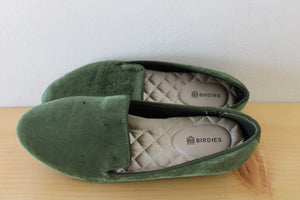 Birdies Starling Olive Green Velvet Slipper Flats | 6