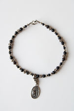 Black & Silver Beaded & "J" Charm Sterling Silver Bracelet