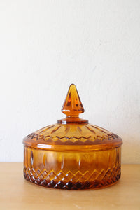 Indiana Glass Covered Amber Candy Dish