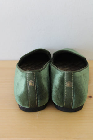 Birdies Starling Olive Green Velvet Slipper Flats | 6