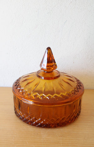 Indiana Glass Covered Amber Candy Dish