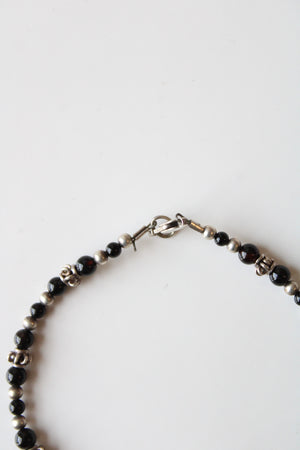 Black & Silver Beaded & "J" Charm Sterling Silver Bracelet